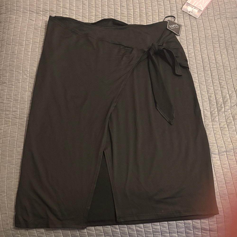 Black Midi Wrap Skirt
